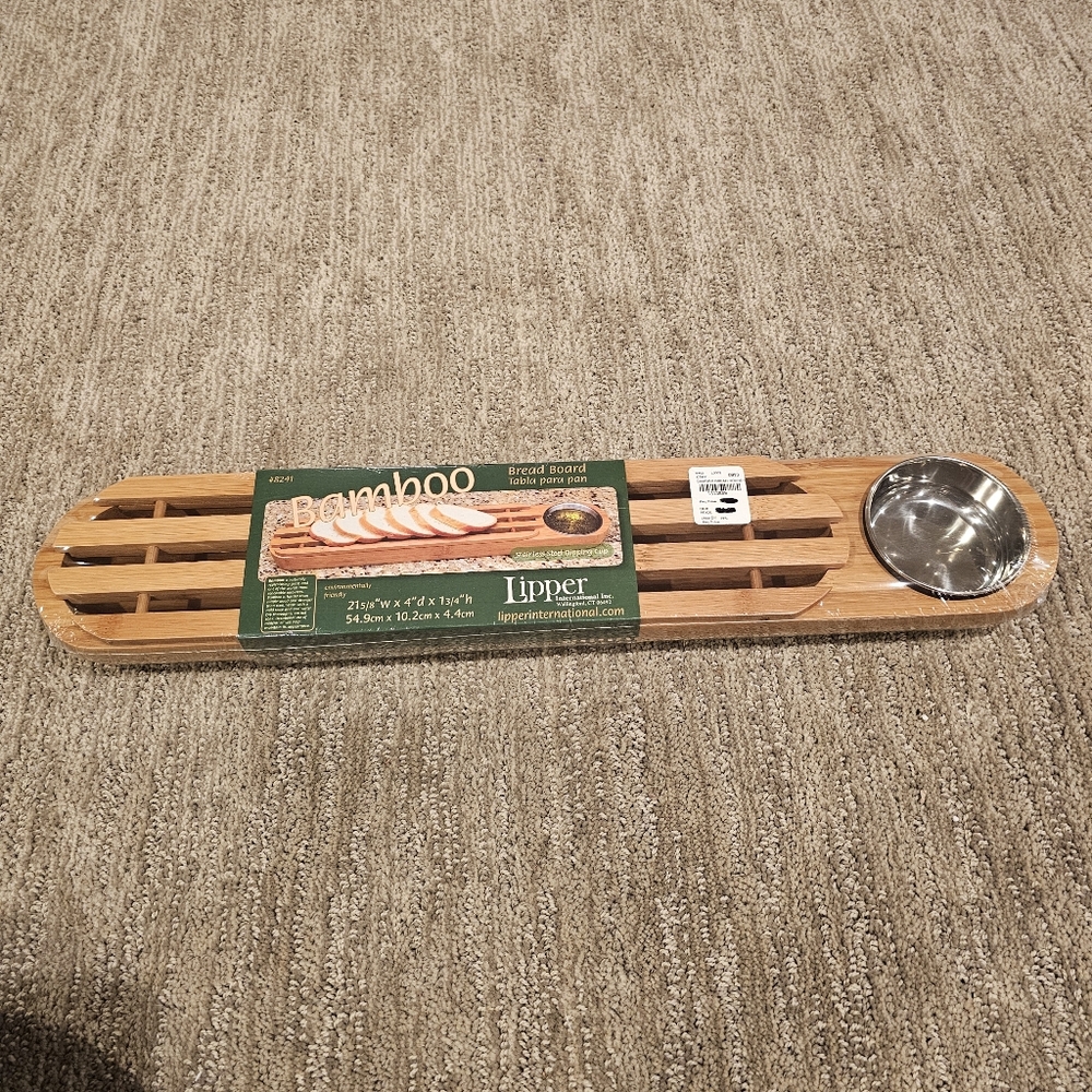 Lipper International Bamboo Bread Board with Silver Bowl